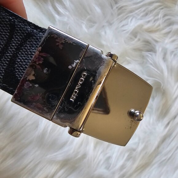 Coach Reversible Belt | Size 34–38 Black Leather + Signature Logo Print w/ Silve - Picture 3 of 7